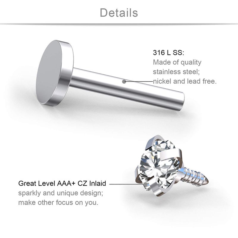SCERRING 16G Lip Rings 3mm Clear CZ Labret Monroe Lip Ring Tragus Nail Helix Earring Stud Piercing Jewelry Bar Length 6mm 8mm 10mm 18PCS - Image 2